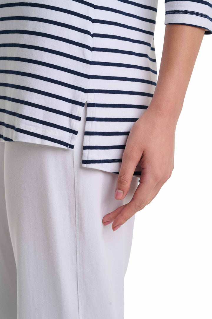 Women's Tunic Top with Long Sleeves | White/Navy Stripe