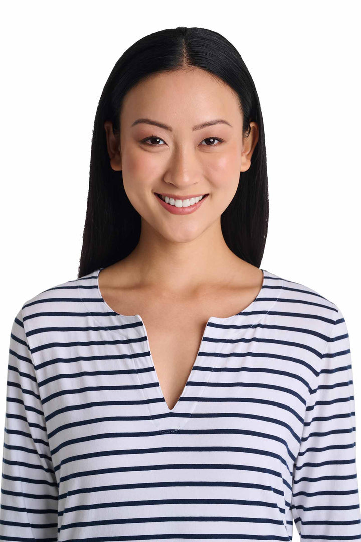 Women's Tunic Top with Long Sleeves | White/Navy Stripe
