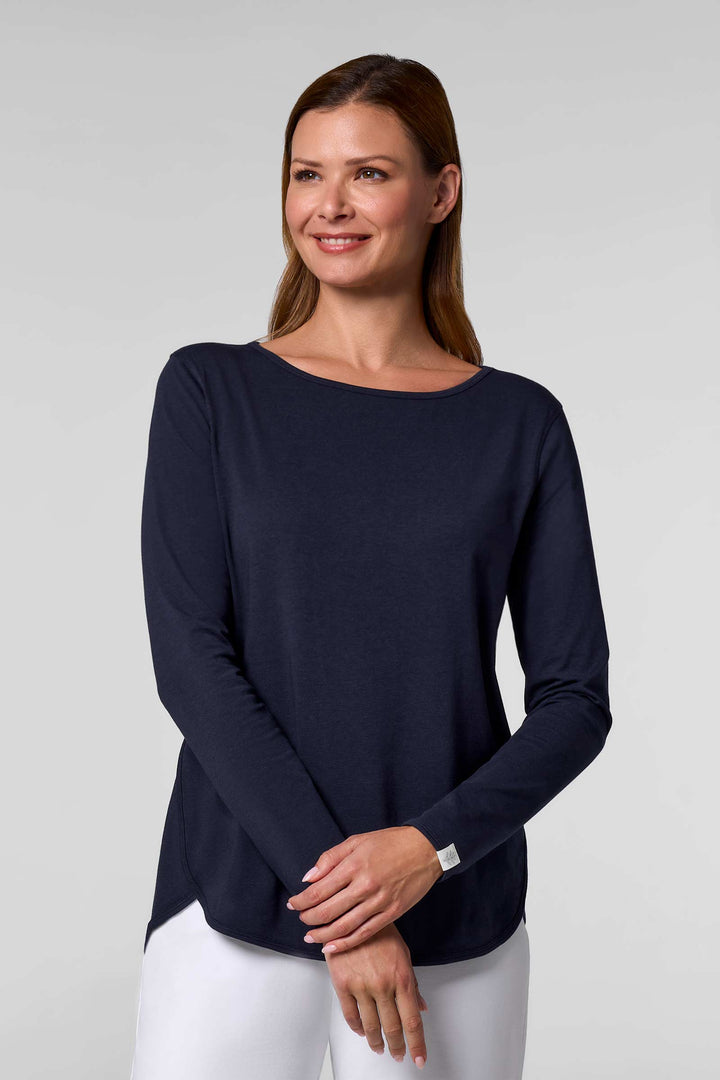 Women's Side Split Long Sleeve Shirt | Navy