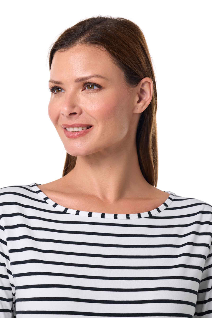 Women's Side Split Long Sleeve Shirt | White/Navy Stripe