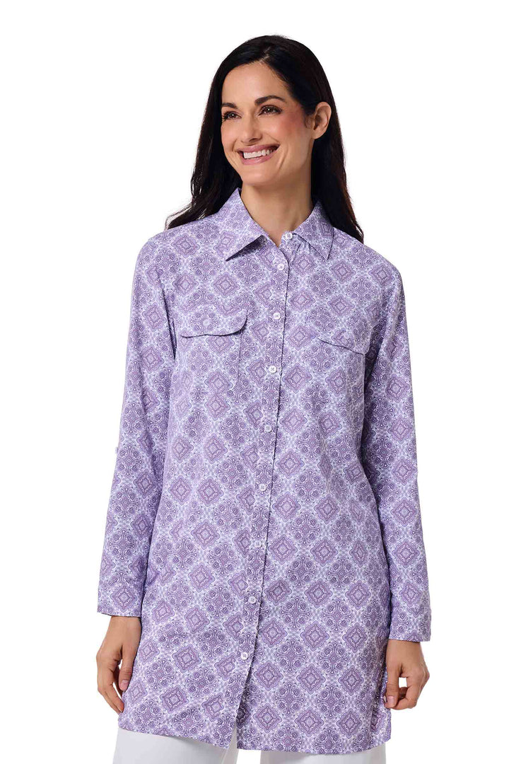 Women's Tunic Long Sleeve Shirt | Lavendula Diamond Mandala