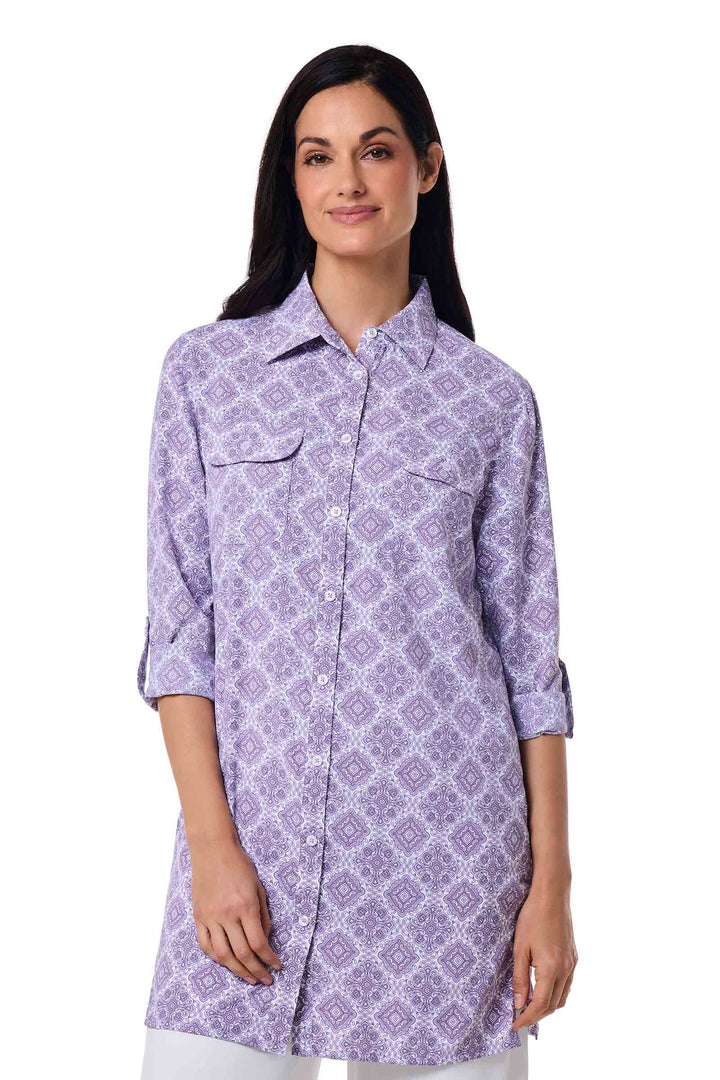 Women's Tunic Long Sleeve Shirt | Lavendula Diamond Mandala