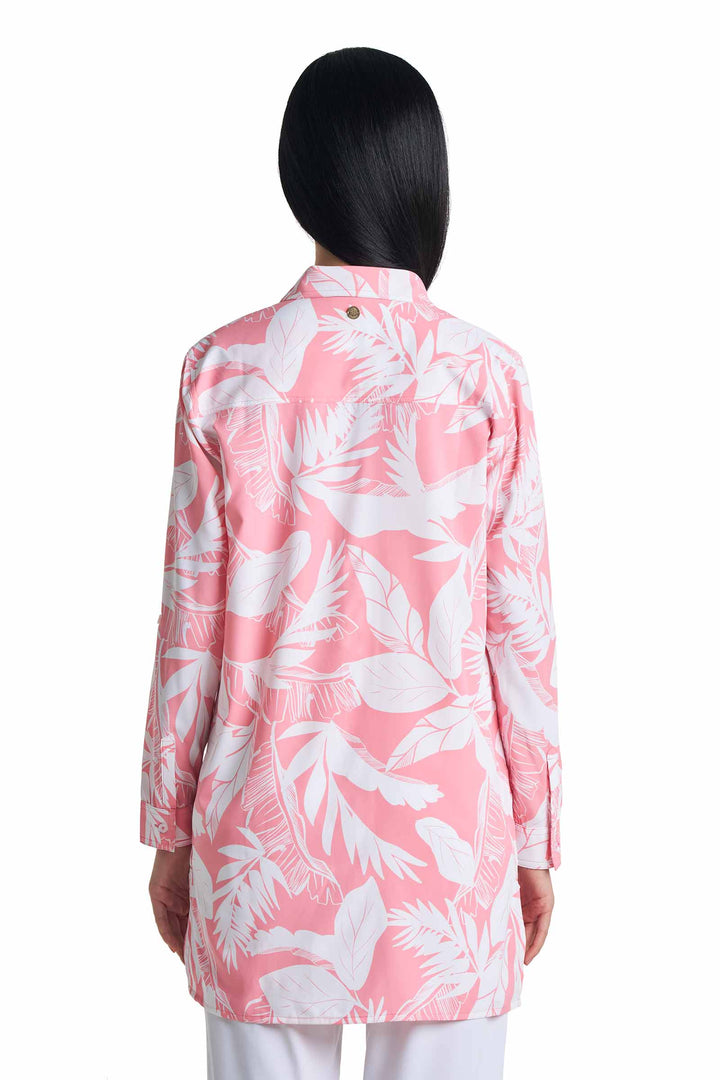 Women's Tunic Long Sleeve Shirt | Flamingo Pink Palm Paradise