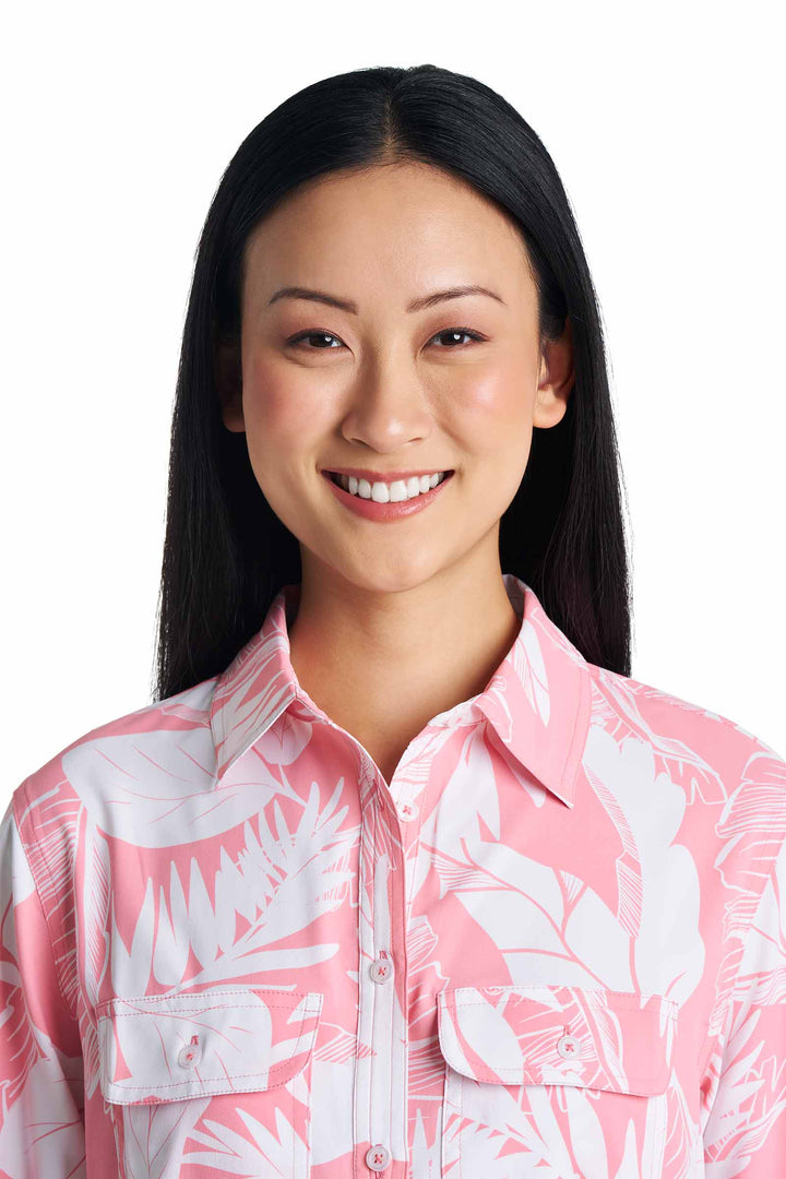 Women's Tunic Long Sleeve Shirt | Flamingo Pink Palm Paradise