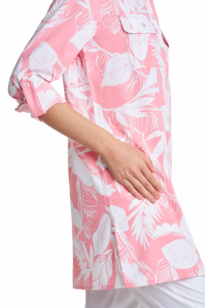 Women's Tunic Long Sleeve Shirt | Flamingo Pink Palm Paradise