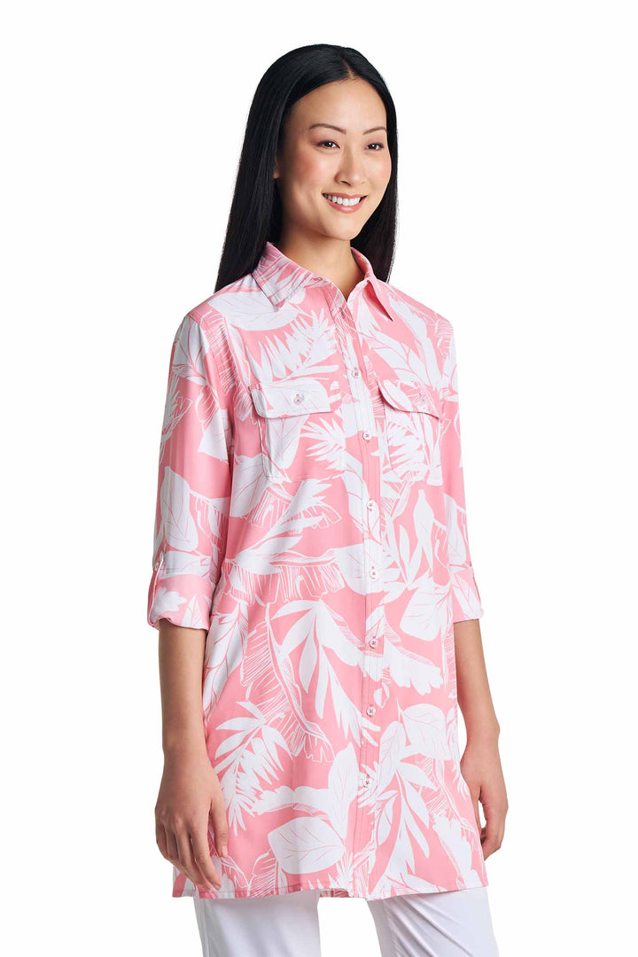 Women's Tunic Long Sleeve Shirt | Flamingo Pink Palm Paradise