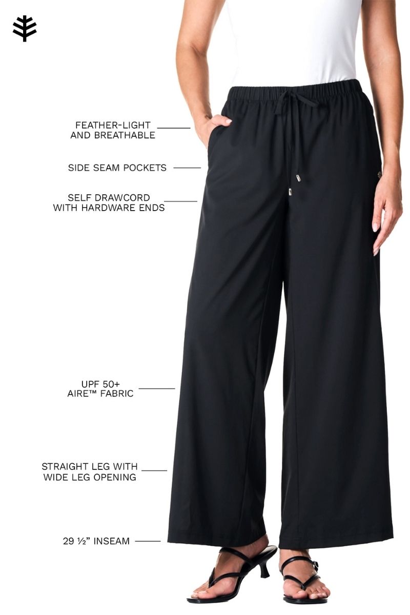 Women's Wide Leg Pants with Side Slits | Black UPF 50+