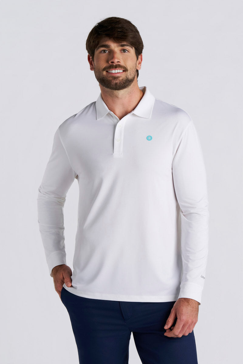Men's Erodym Long Sleeve Sports Polo | Sunkist Coral UPF 50+