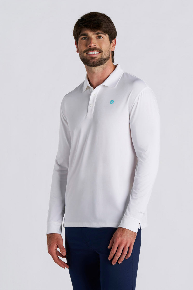 Men's Erodym Long Sleeve Sports Polo | Sunkist Coral UPF 50+