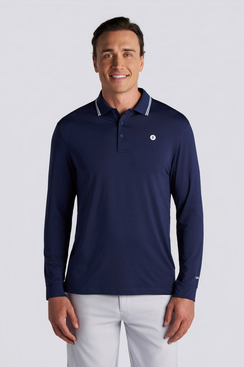 Men's Erodym Long Sleeve Sports Polo | Black UPF 50+