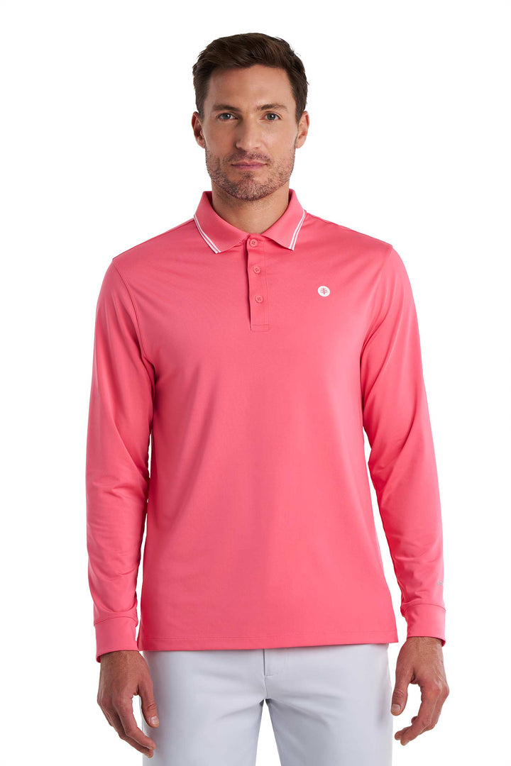 Men's Long Sleeve Sports Polo | Sunkist Coral