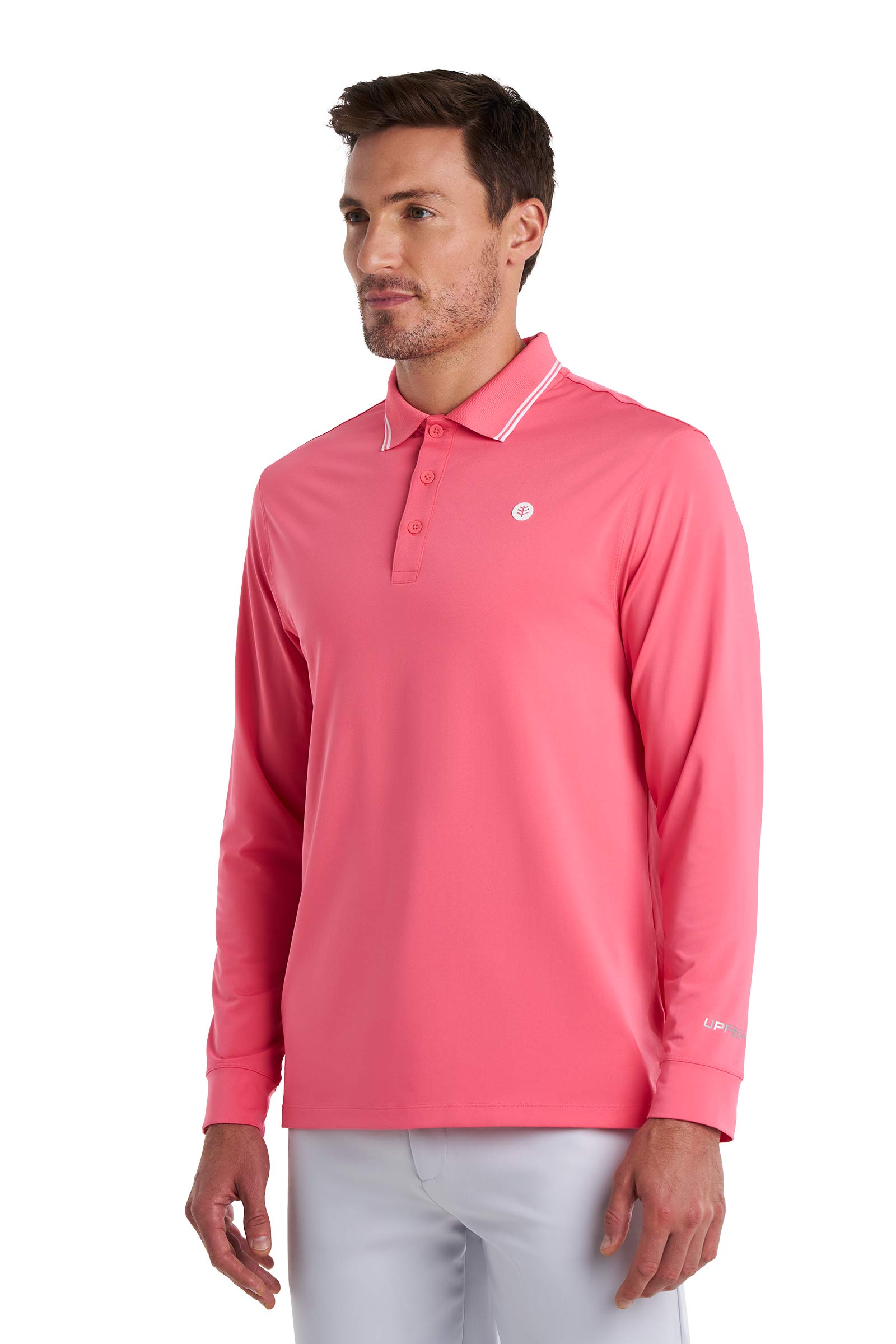 Men's Long Sleeve Sports Polo | Lavendula/White Stripe UPF 50+