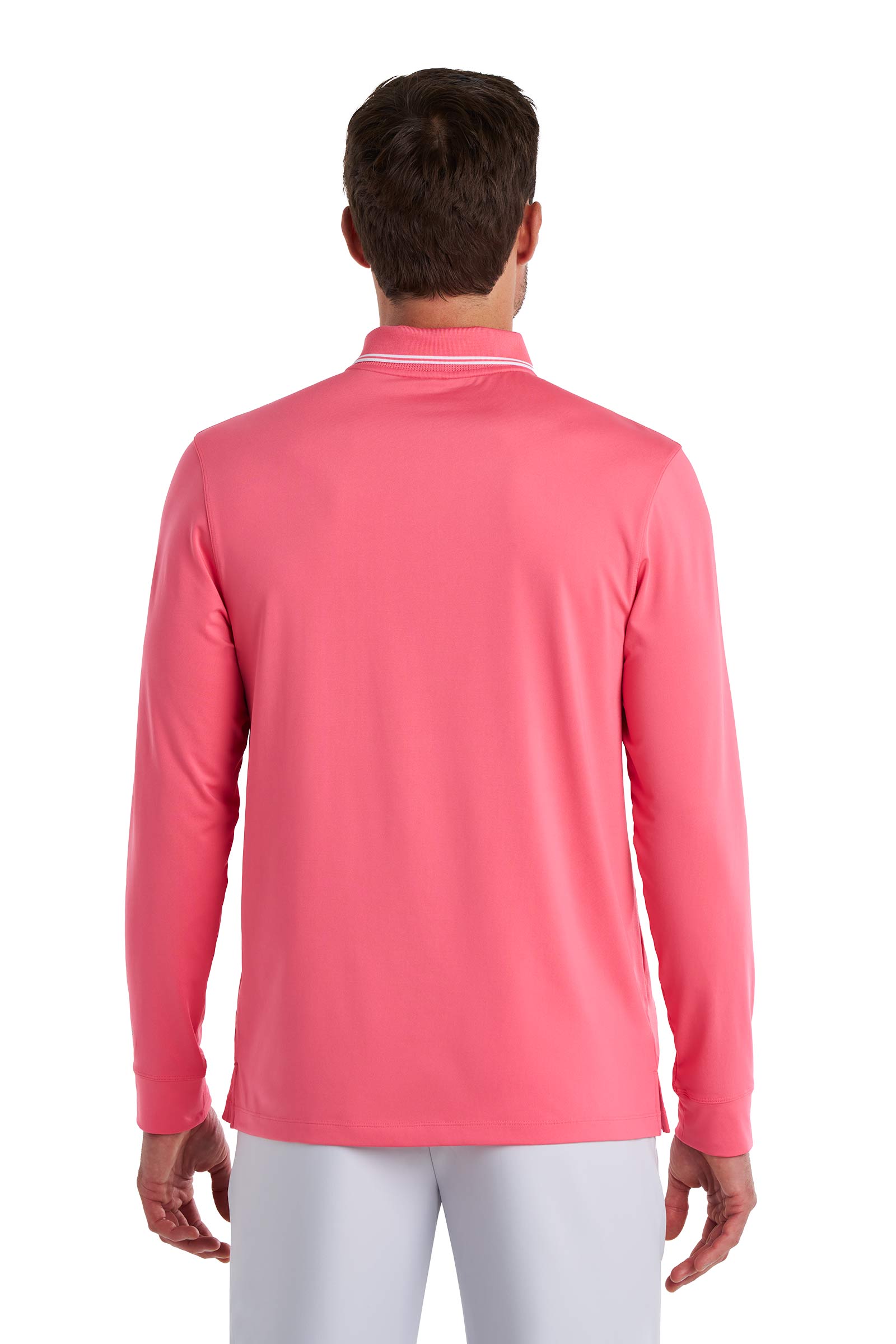 Men's Erodym Long Sleeve Sports Polo | Flamingo Pink/White Stripe
