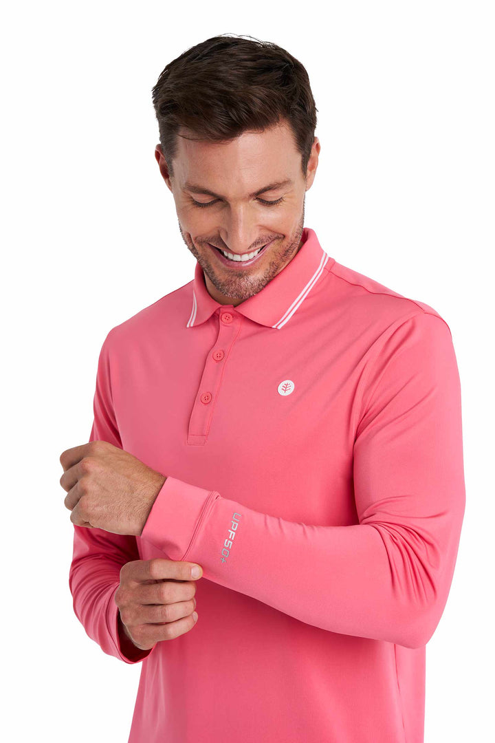 Men's Long Sleeve Sports Polo | Sunkist Coral