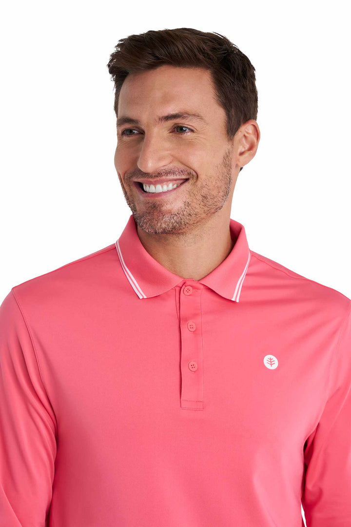 Men's Long Sleeve Sports Polo | Sunkist Coral