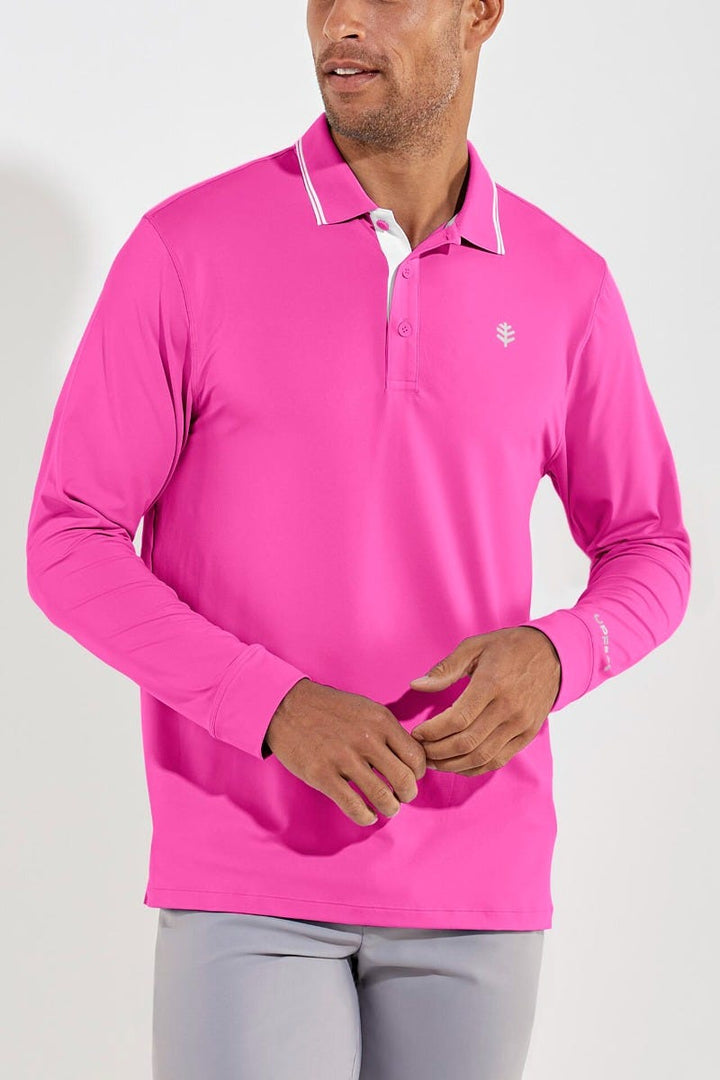 Coolibar Men's Erodym Long Sleeve Golf Polo UPF 50+ Magnolia Pink / M
