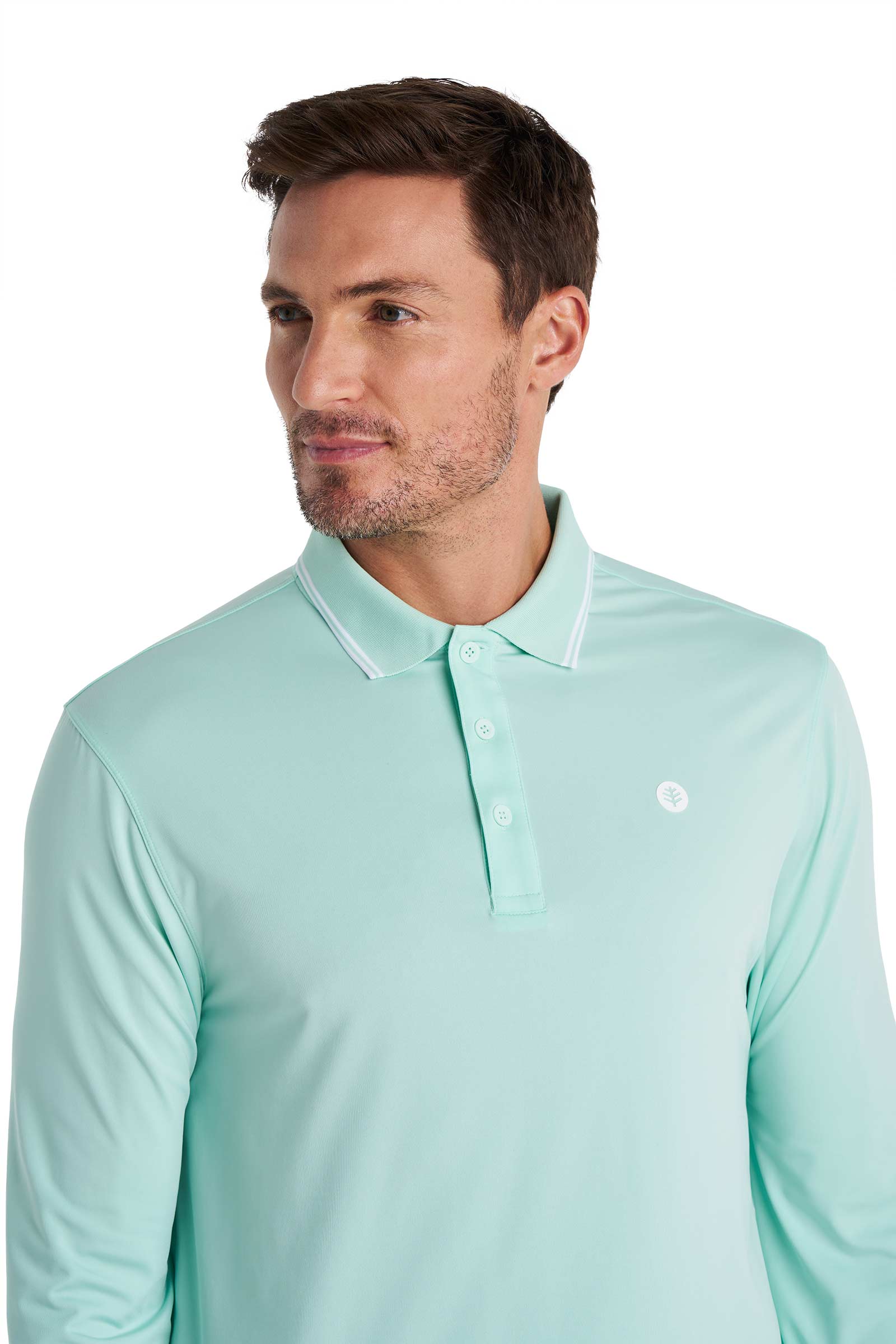 Men's Long Sleeve Sports Polo | Lavendula/White Stripe UPF 50+
