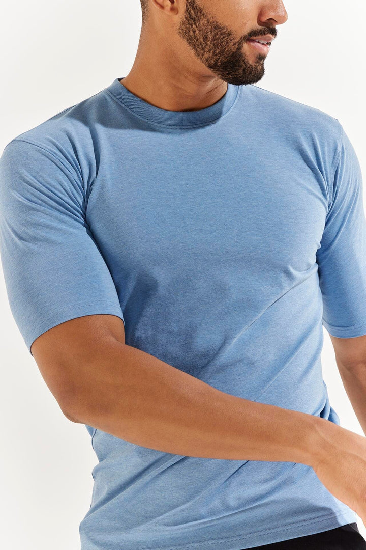 Coolibar Men's Morada Everyday Short Sleeve T-Shirt UPF 50+, Modern Blue Heather / S