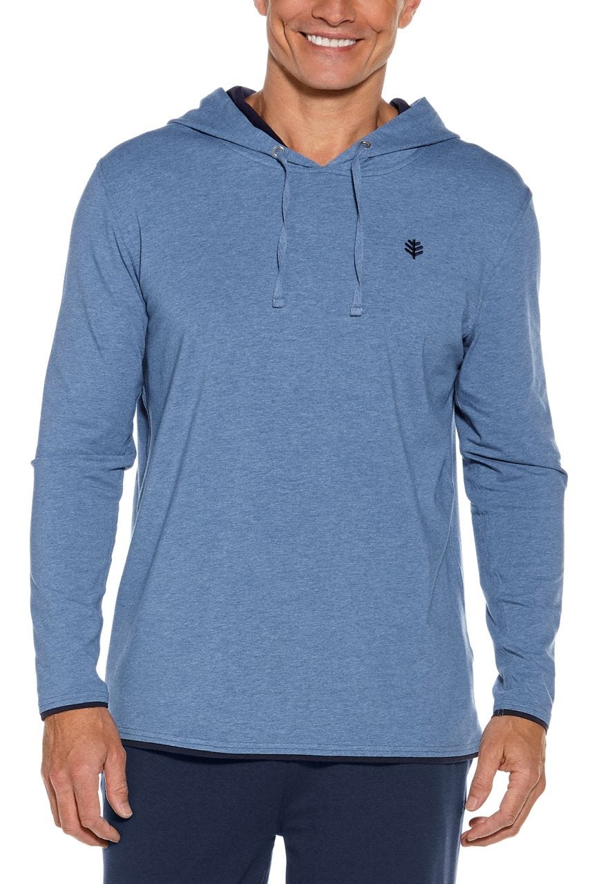 Coolibar Men's Oasis Pullover Hoodie UPF 50+, Pacific Blue Heather / S