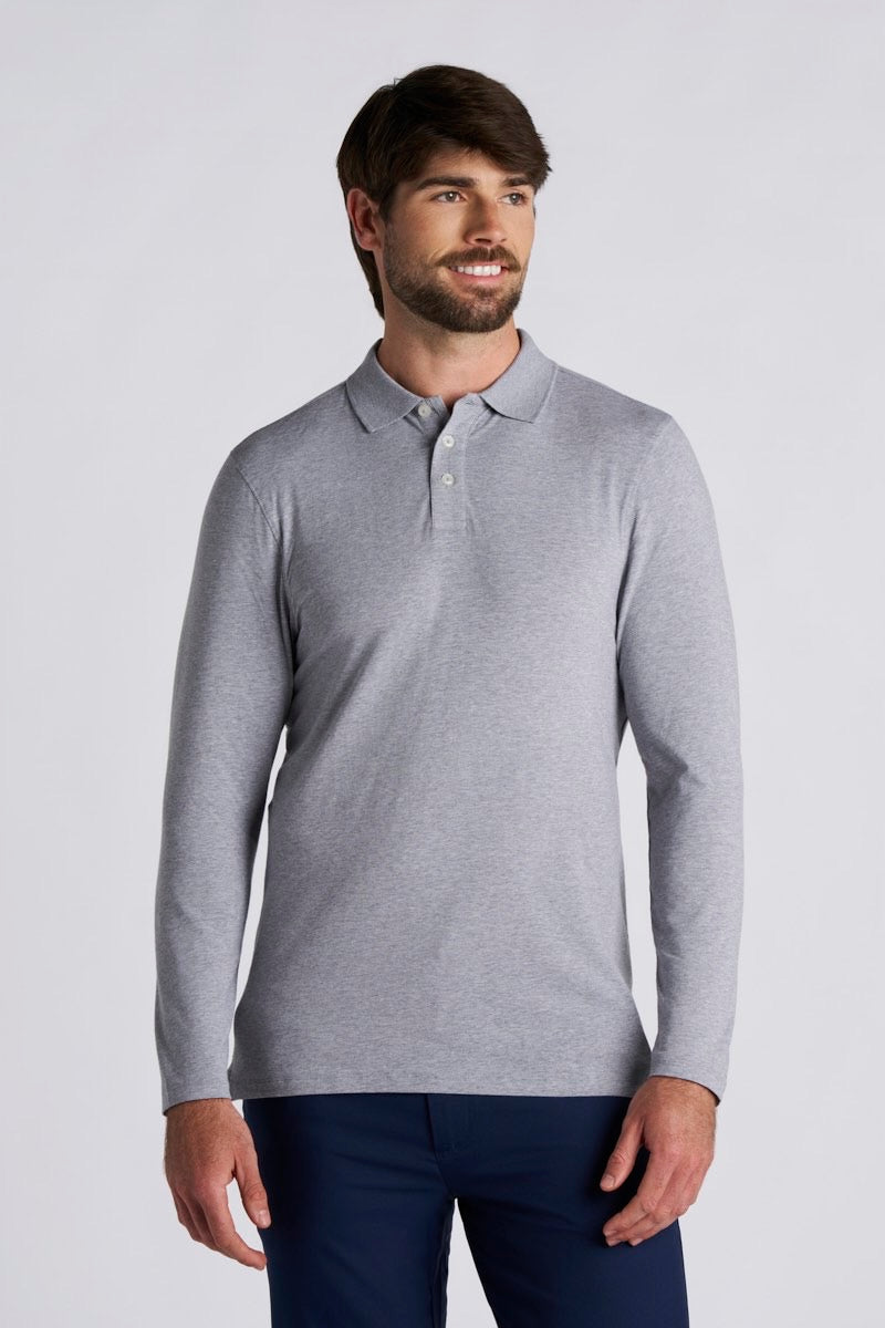 Men's Coppitt Long Sleeve Weekend Polo | White/Navy Stripe UPF 50+