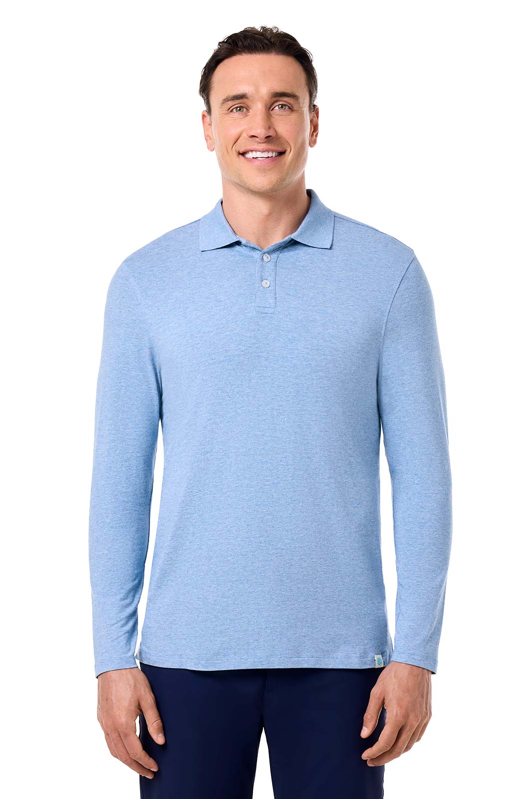 Men's Coppitt Long Sleeve Weekend Polo | Light Blue Heather UPF 50+