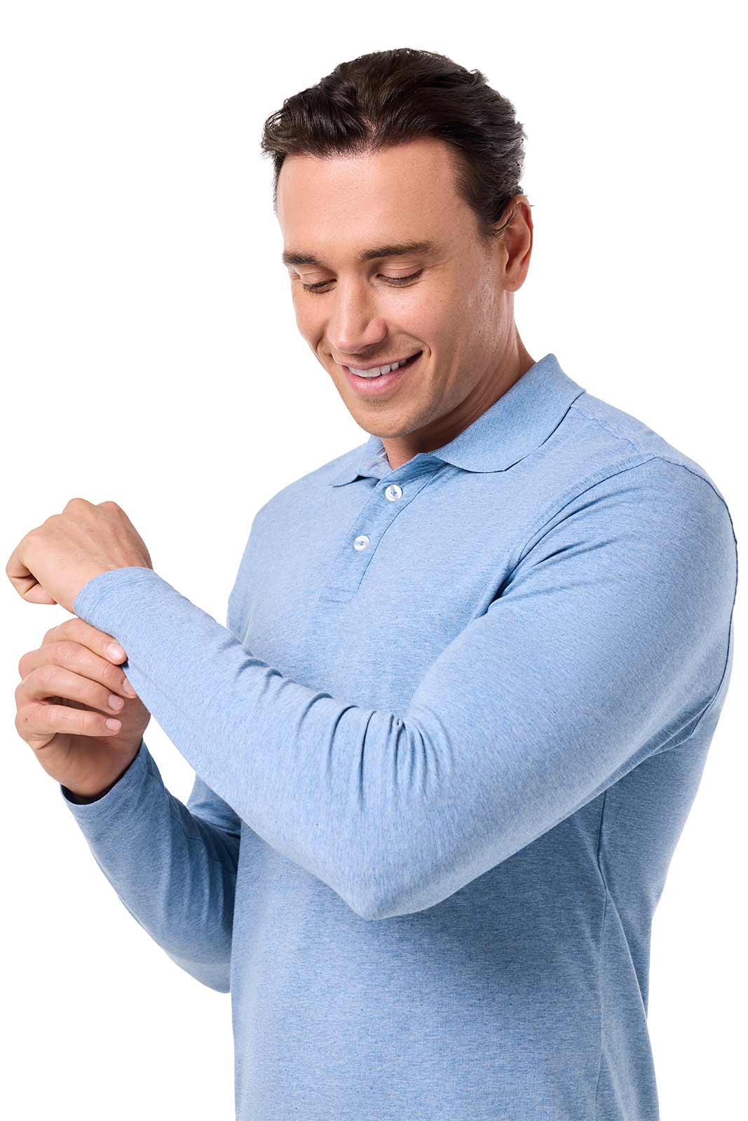 Men's Coppitt Long Sleeve Weekend Polo | Light Blue Heather UPF 50+