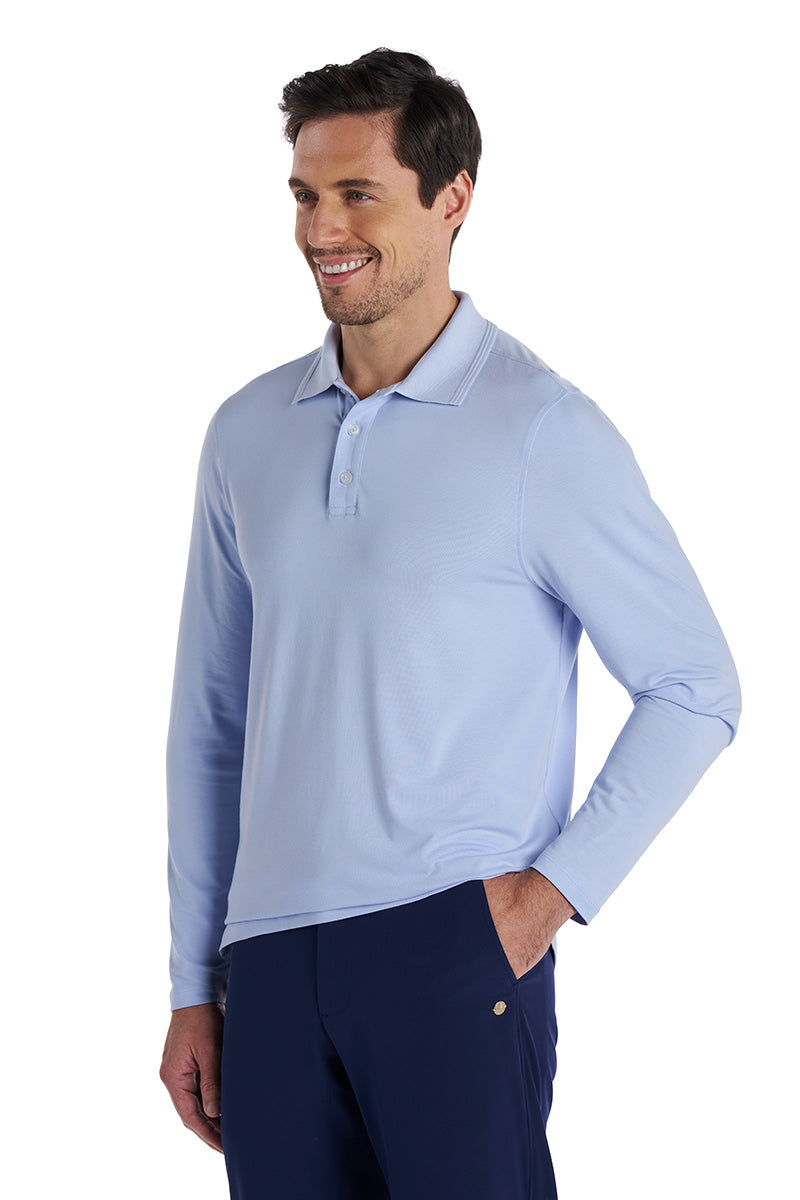 Men's Coppitt Long Sleeve Weekend Polo | Light Blue Heather UPF 50+