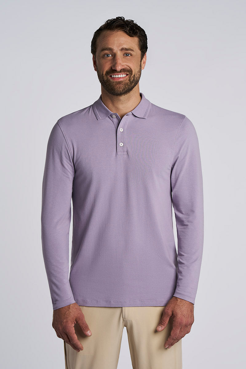 Men's Coppitt Long Sleeve Weekend Polo | White/Navy Stripe UPF 50+