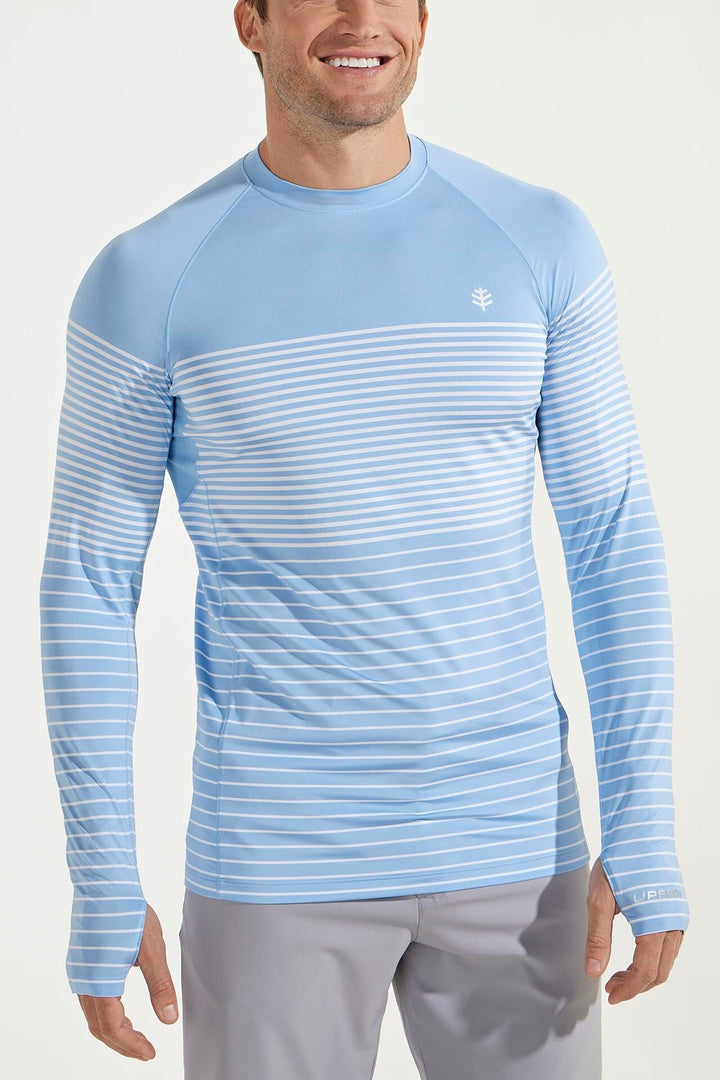 Coolibar Men's Agility Long Sleeve Performance T-Shirt UPF 50+, Cloud Blue Stripe / XL-Tall