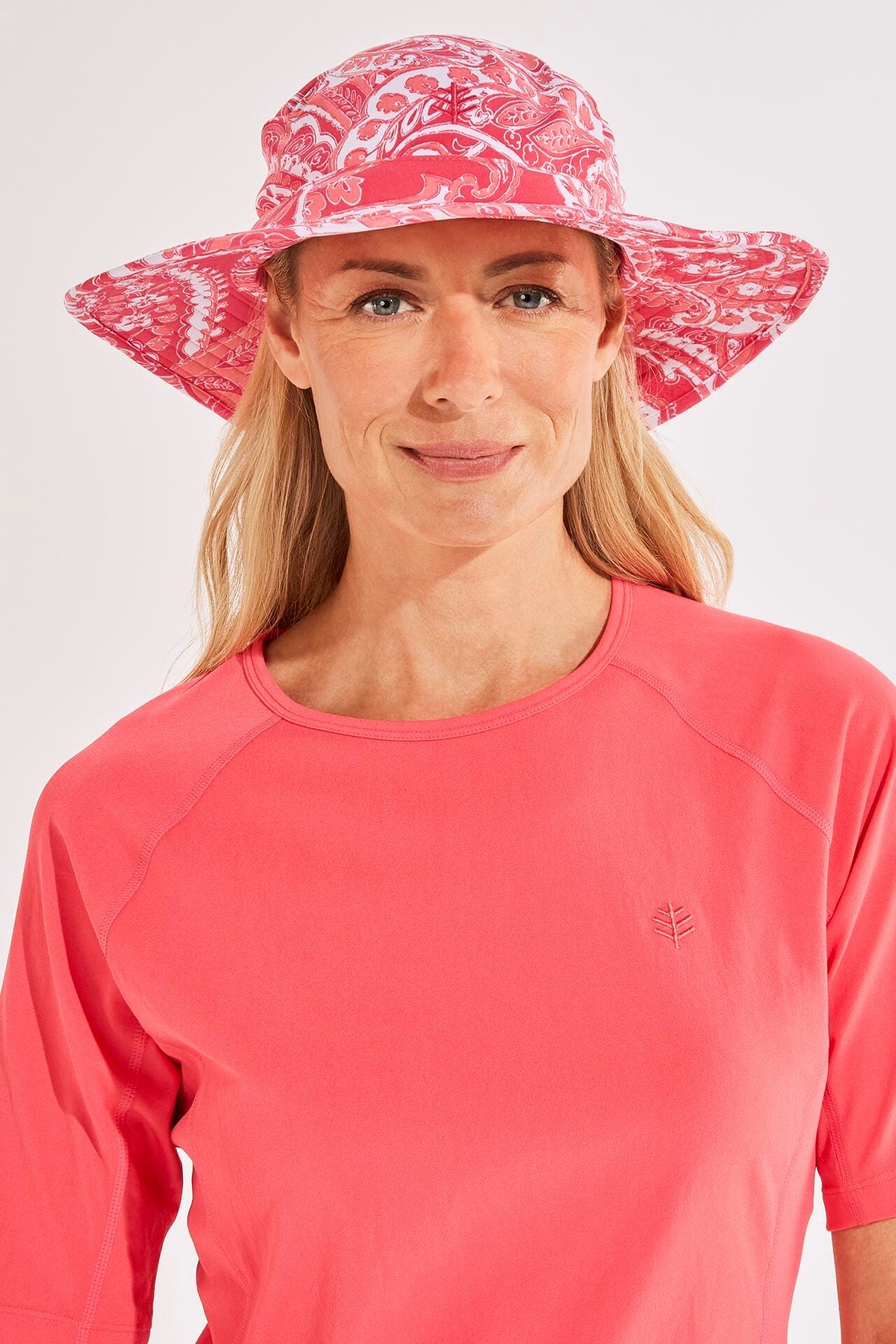 Coolibar Women's Brighton Chlorine Resistant Bucket Hat UPF 50+, Radiant Coral / S/M