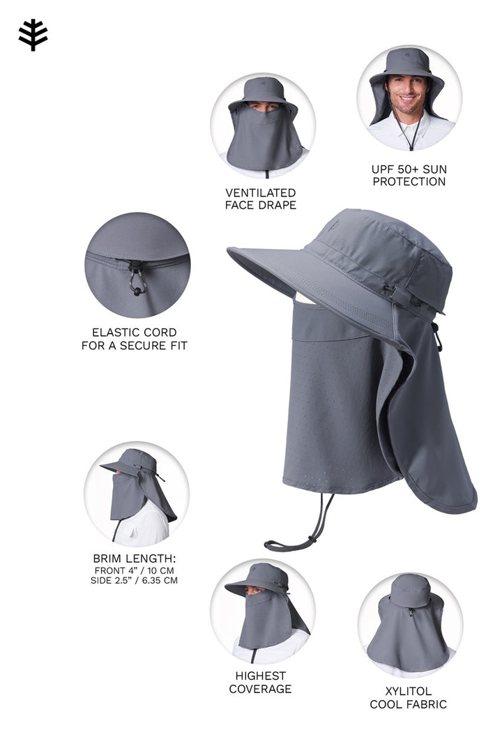 Sun Hat with Neck Flap & Clip-On Face Mask | Carbon