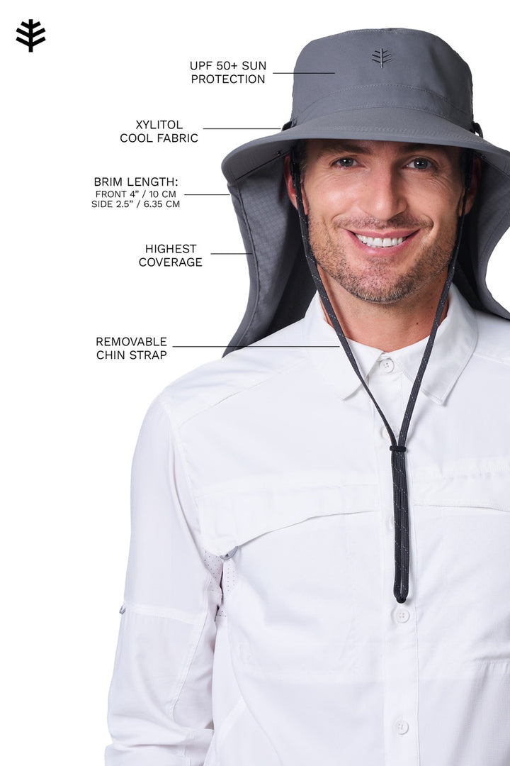 Sun Hat with Neck Flap & Clip-On Face Mask | Carbon