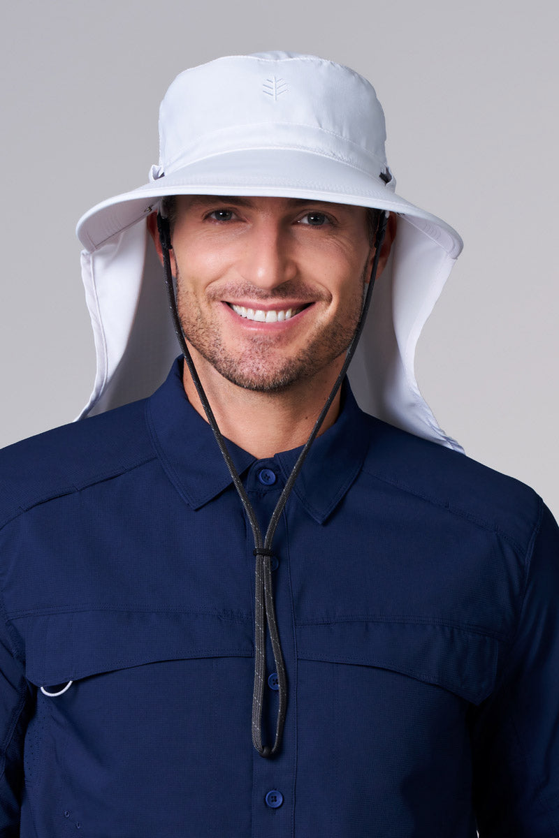 Sun Hat with Neck Drape & Clip-On Face Mask | White UPF 50+