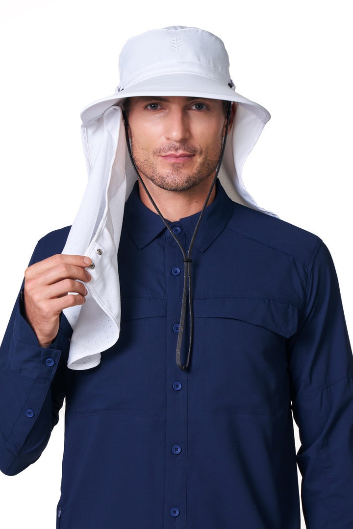 Sun Hat with Neck Flap & Clip-On Face Mask | White