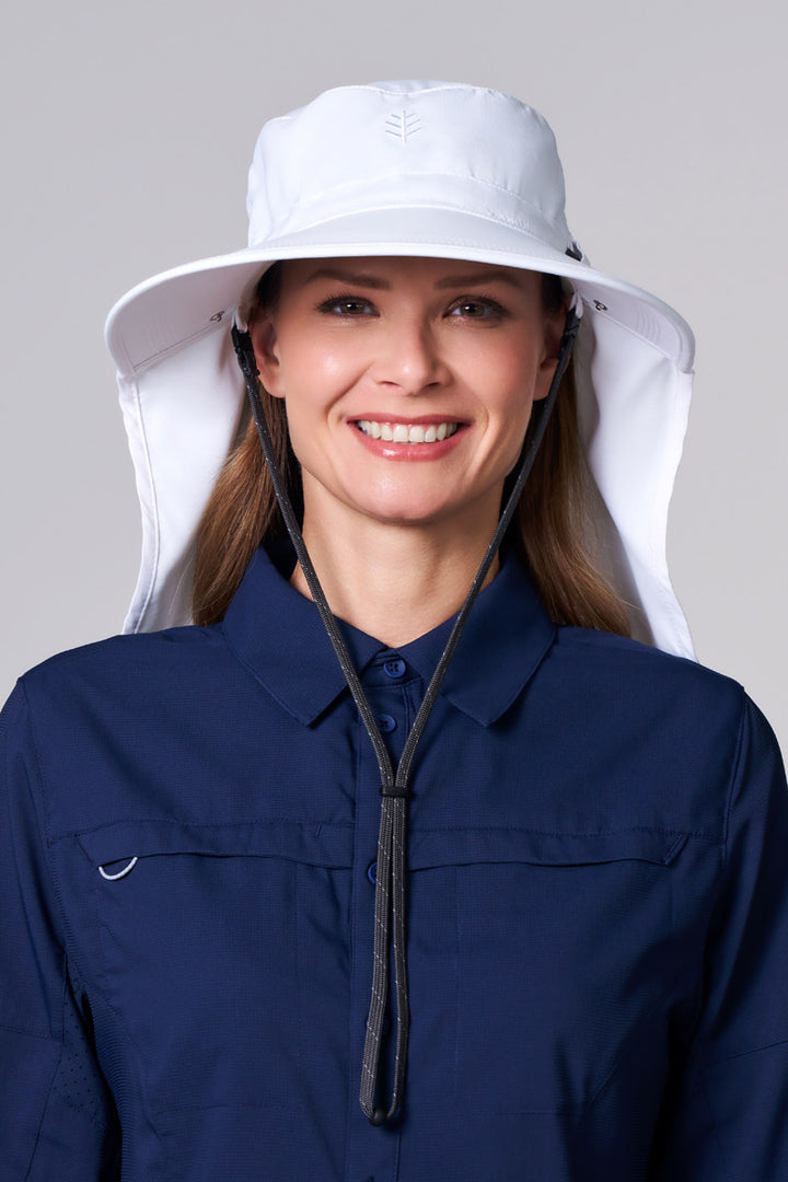 Sun Hat with Neck Flap & Clip-On Face Mask | White