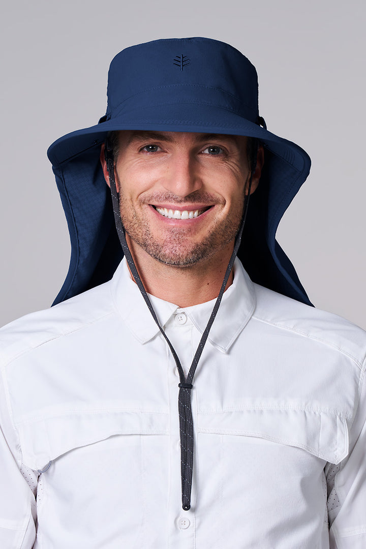 Sun Hat with Neck Flap & Clip-On Face Mask | Navy