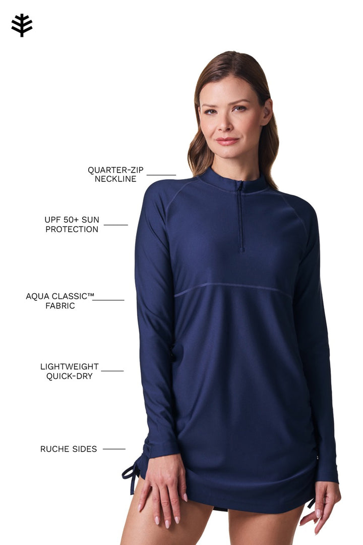 Women's Ruche Long Sleeve Swim Shirt | Navy