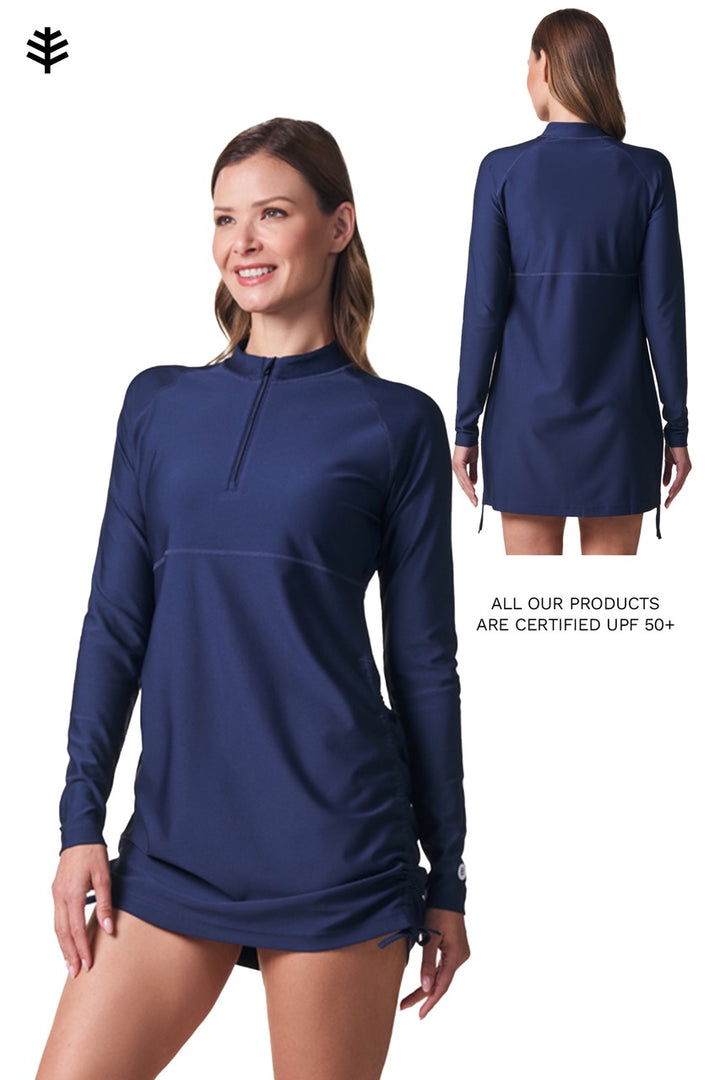 Women's Ruche Long Sleeve Swim Shirt | Navy
