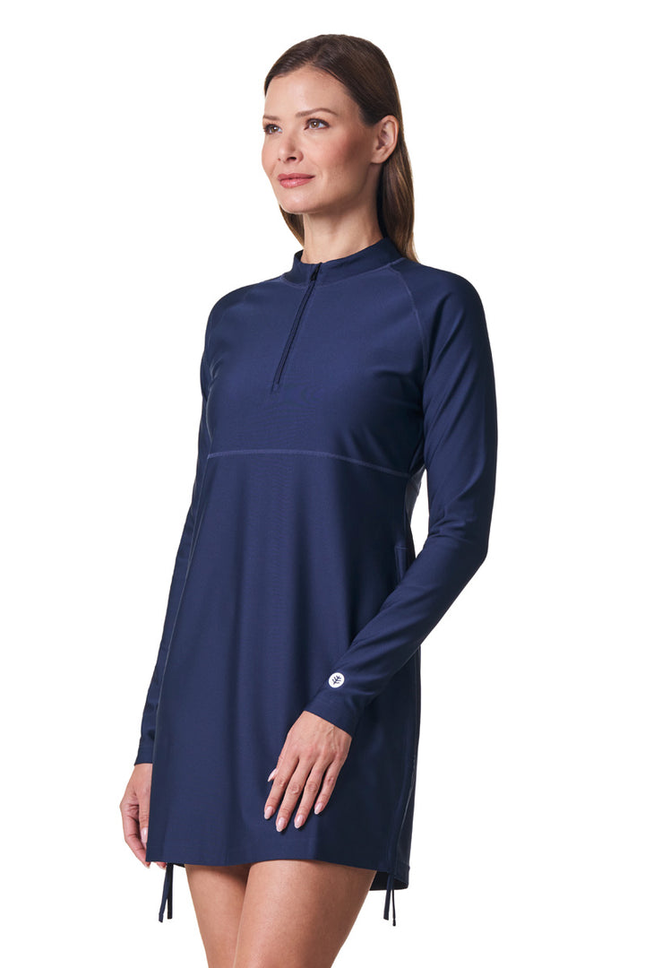 Women's Ruche Long Sleeve Swim Shirt | Navy