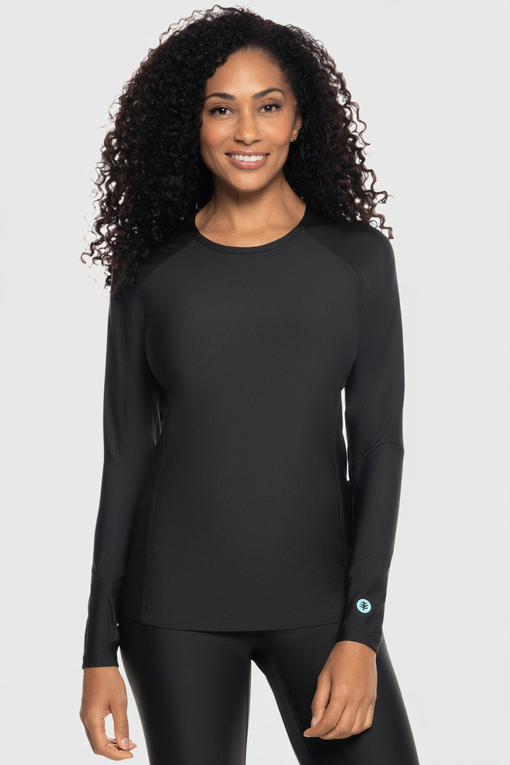 Women's Long Sleeve Swim Shirt Black UPF 50+ - Main Image