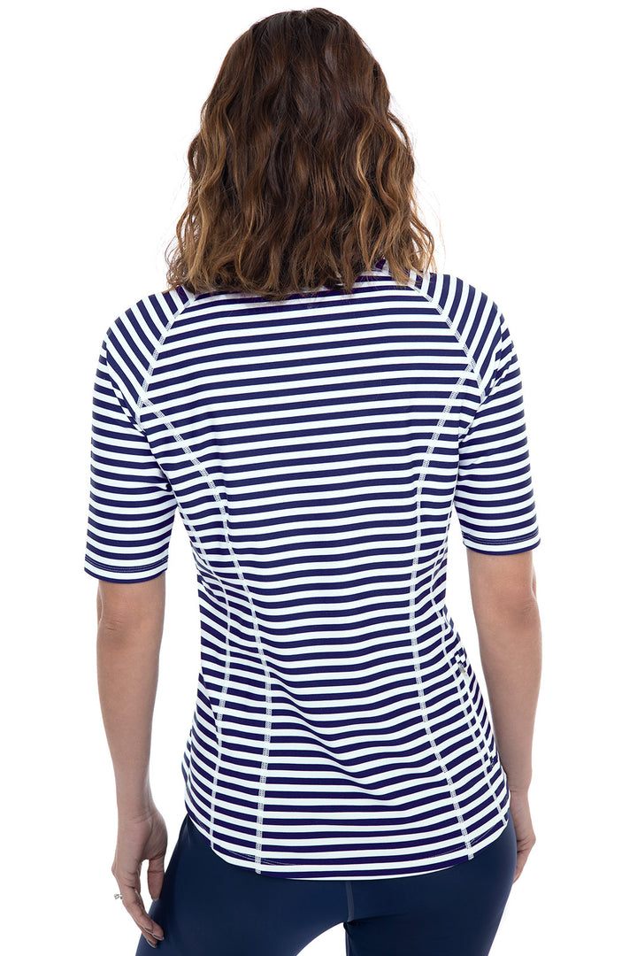 Women's Short Sleeve Rash Guard | White/Navy Stripe UPF 50+