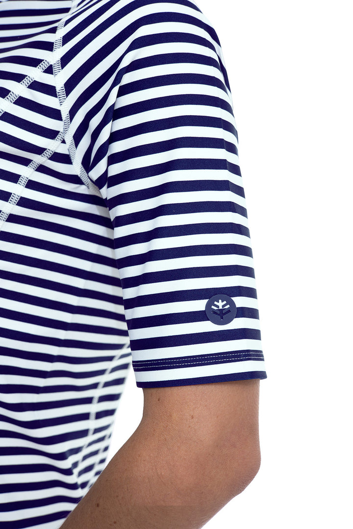 Women's Short Sleeve Rash Guard | White/Navy Stripe UPF 50+