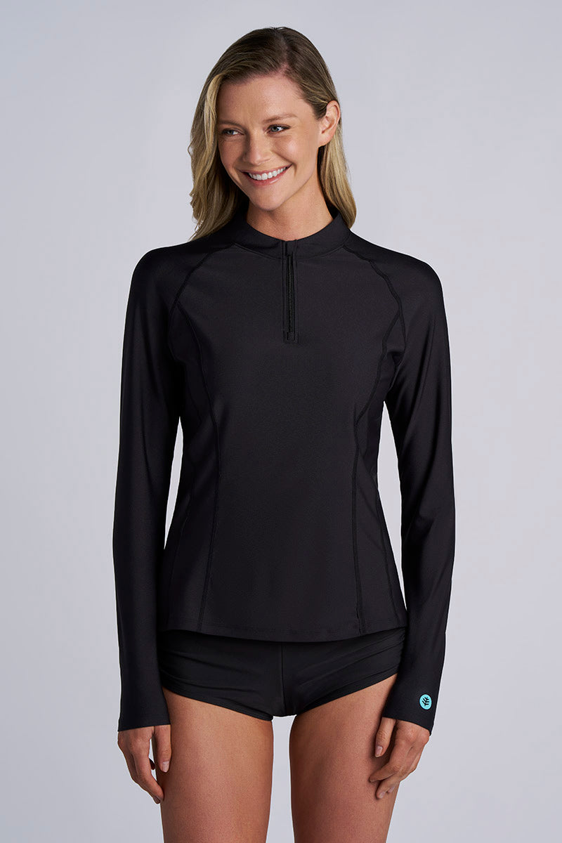 Women's Toscana Puff Sleeve Swim Top | Black UPF 50+