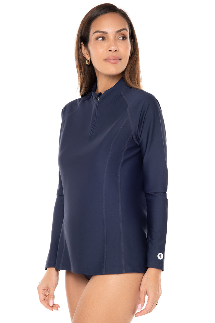 Navy Rashguard Women's Freestyle Long Sleeve Quarter Zip Rash Guard | White UPF 50+