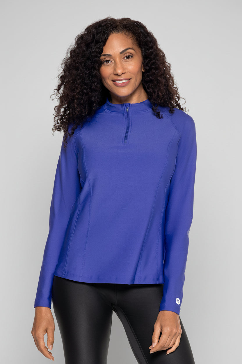 Women's Quarter Zip Rash Guard with Long Sleeves | Baja Blue UPF 50+