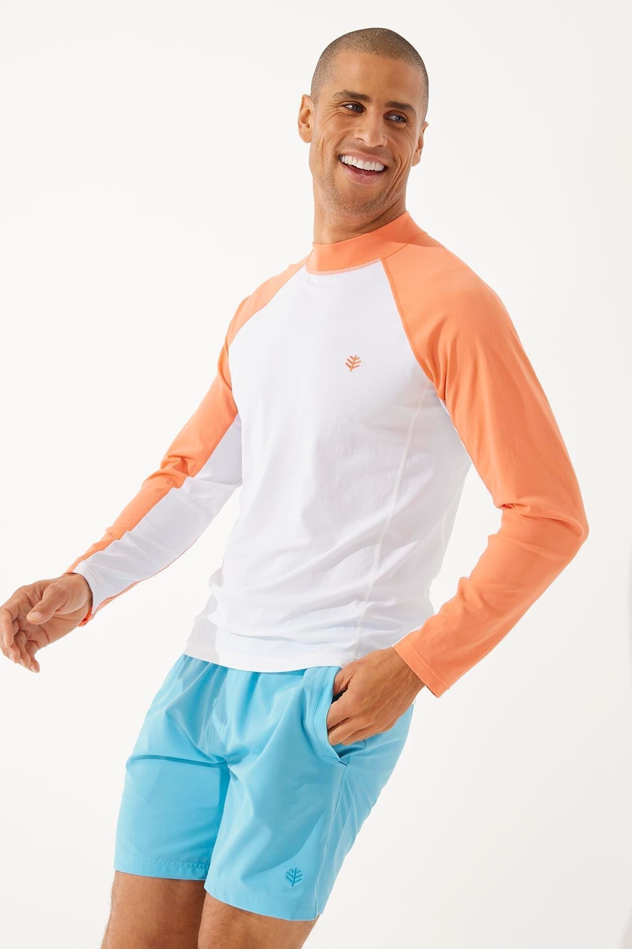 Men's Tulum Long Sleeve Surf Rash Guard | Soft Coral Colorblock UPF 50+