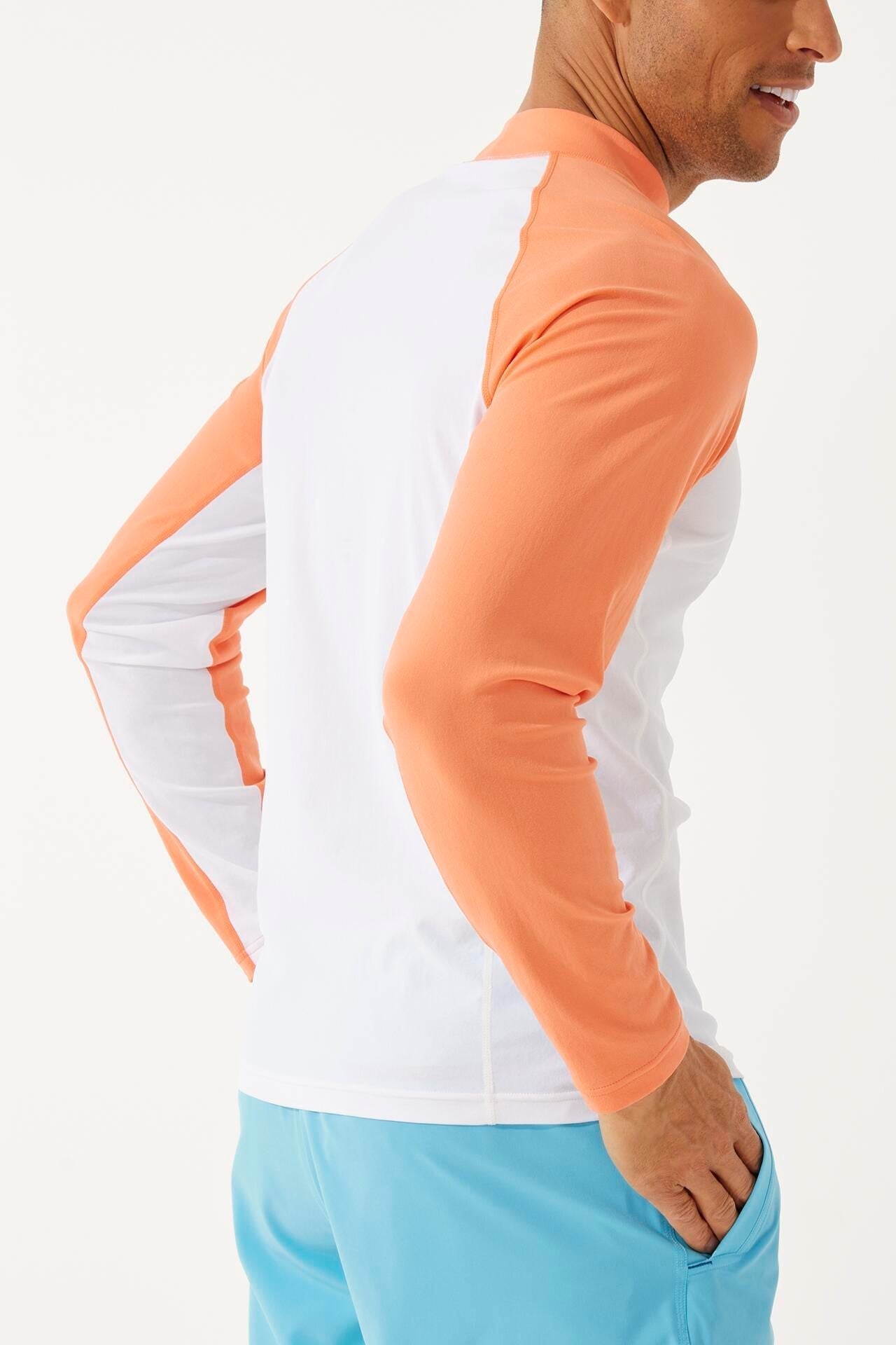 Men's Tulum Long Sleeve Surf Rash Guard | Soft Coral Colorblock UPF 50+