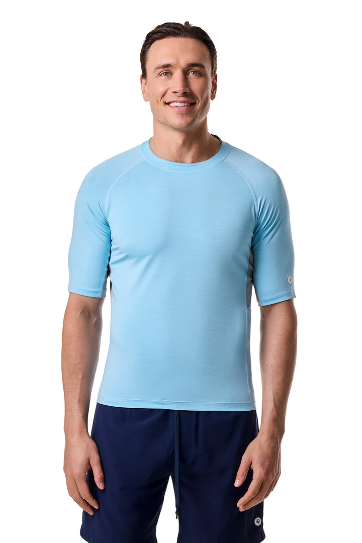 Men's Rash Guard Blue Men's Ultimate Short Sleeve Rash Guard | Arctic Blue Line Texture UPF 50+