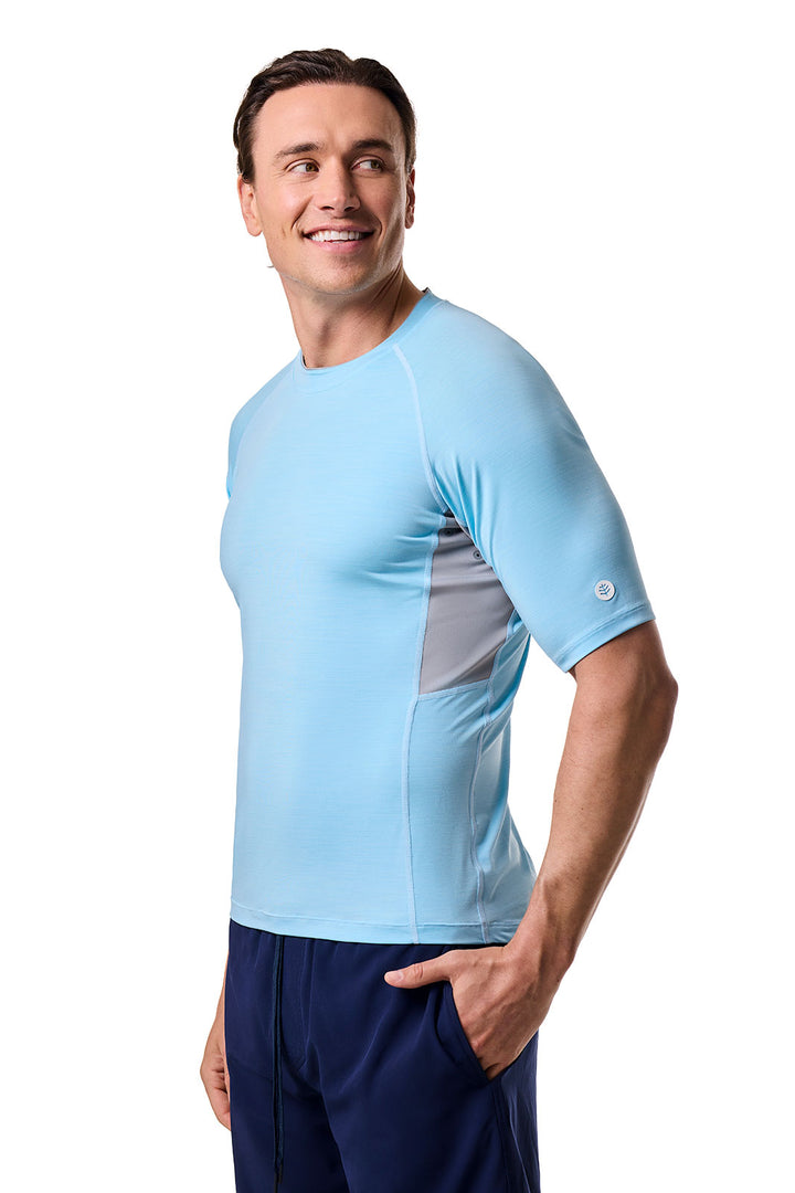 Men's Rash Guard Blue Men's Ultimate Short Sleeve Rash Guard | Arctic Blue Line Texture UPF 50+