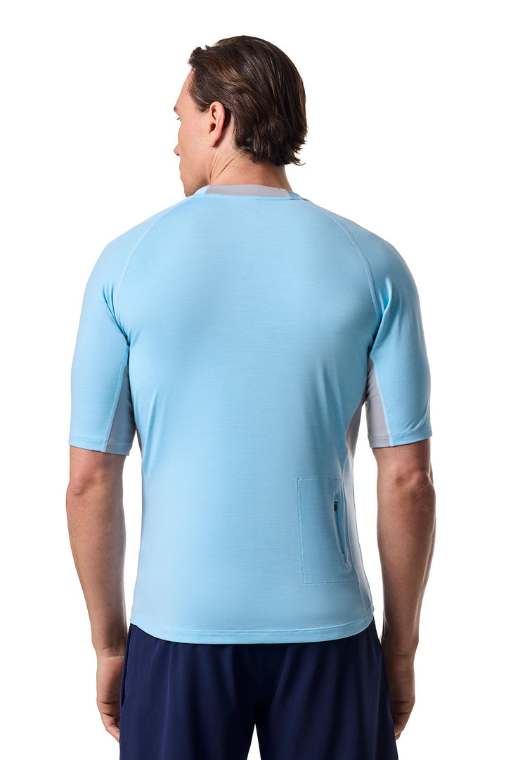 Men's Rash Guard Blue Men's Ultimate Short Sleeve Rash Guard | Arctic Blue Line Texture UPF 50+